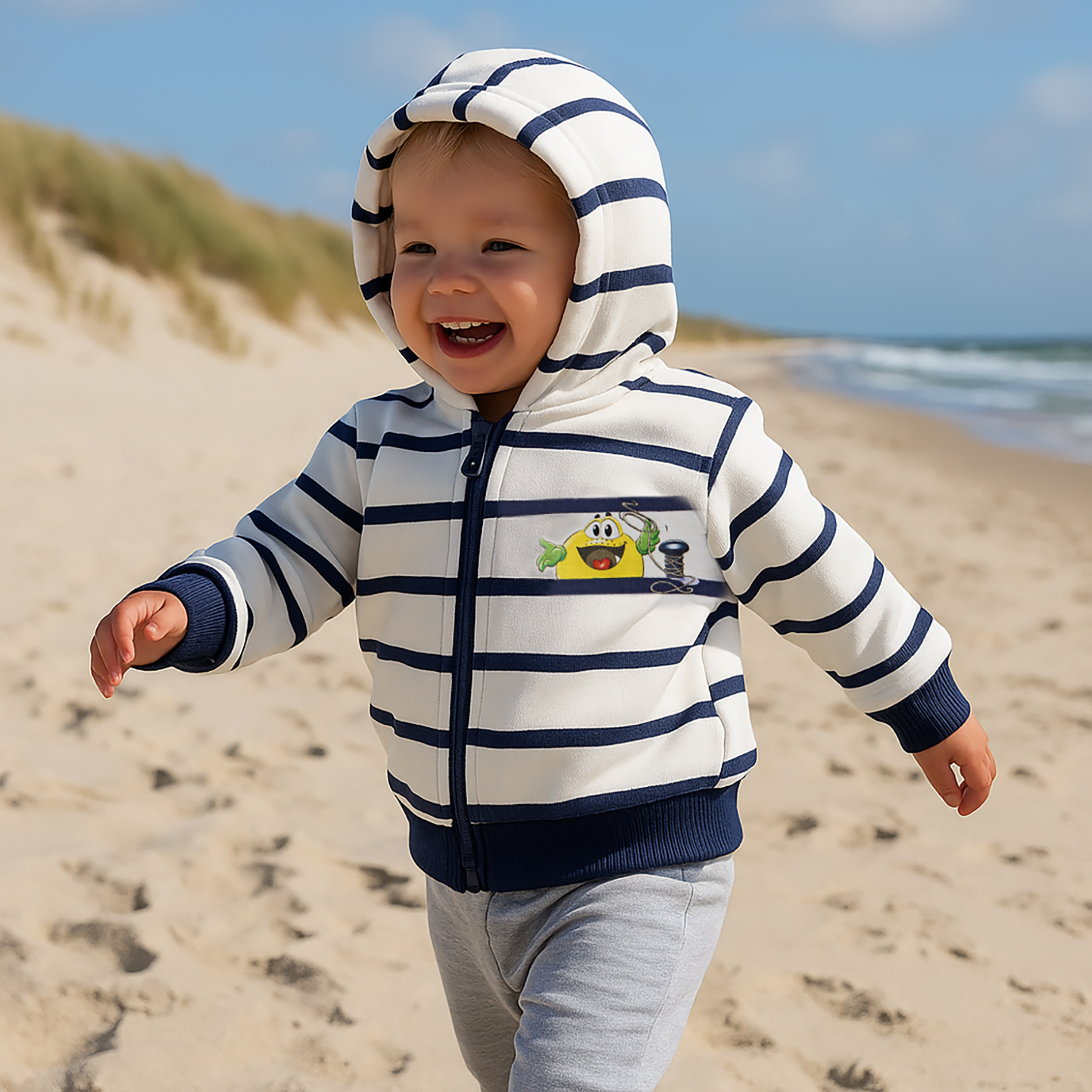 Sweatjacke Kids Clubbies Weiß-Navy Gestreift